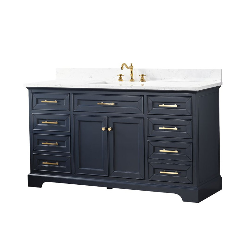 Thompson 60" W Single Bathroom Vanity, Indigo Blue/Brushed Gold