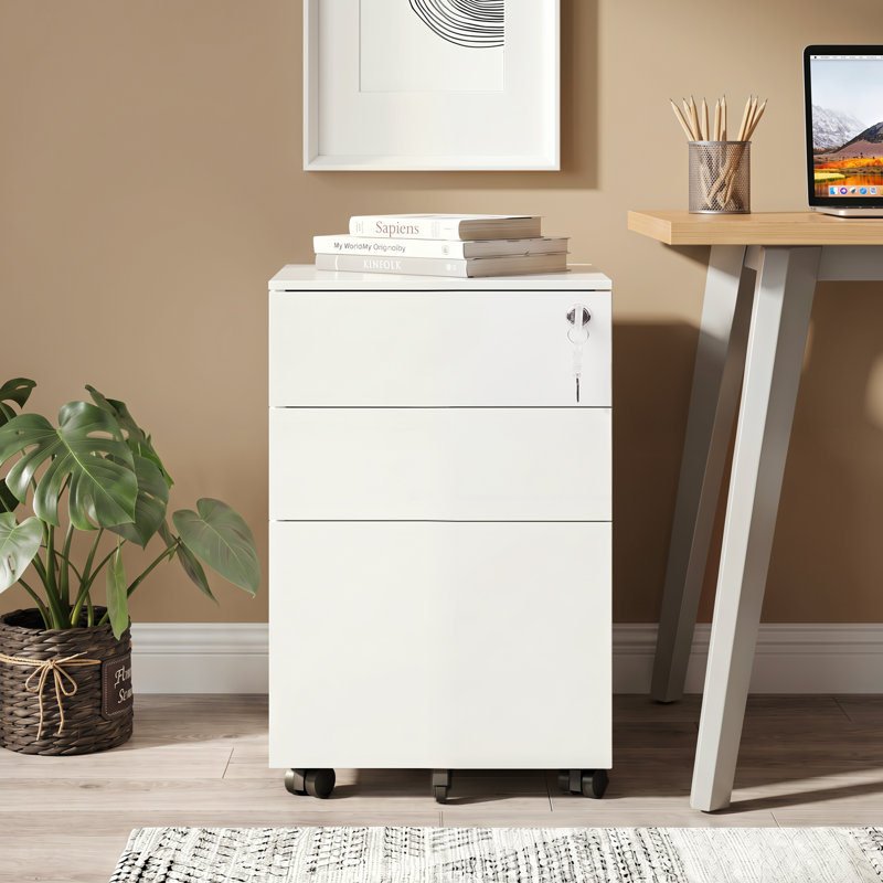 Nicollette 14.6“ W 2 Drawer Metal File Cabinet with Lock, Mobile Under Desk Filing Cabinet for Home Office, Letter Size