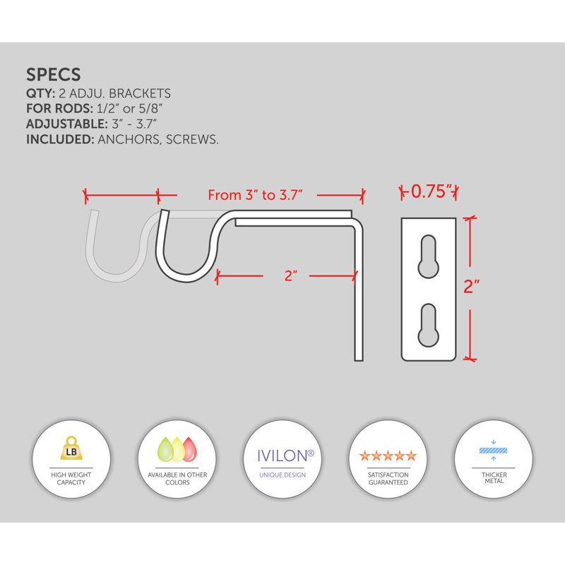 Supports de projection courts pour tringles à rideaux - pour tringles de 1/2 ou 5/8 po. Ensemble de 2 - Nickel brossé