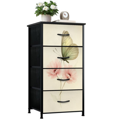 Commode pour chambre à coucher avec 4 tiroirs de rangement Papillon rétro fleur rose beige campagnard rustique papillon de nuit Cottagecore Commode