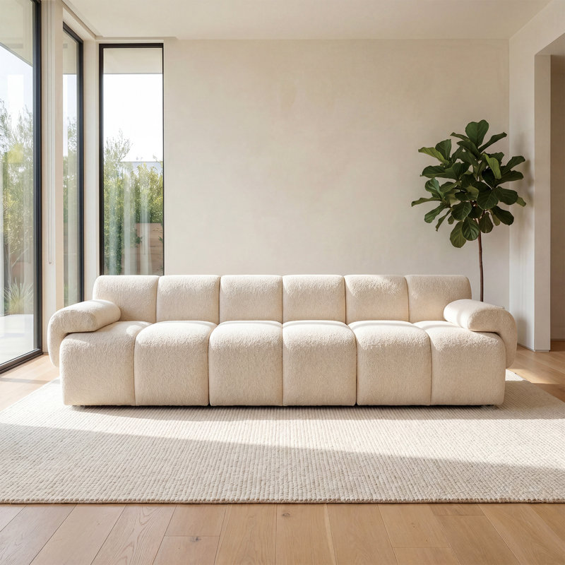 Canapé compressif surdimensionné 3 places de 259 cm de large, canapé nuage modulaire en chenille avec accoudoirs arrondis, canapé d'appoint moderne pour salon, beige