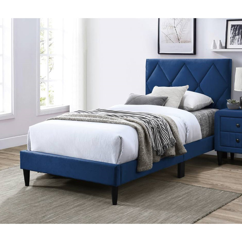 Sylvia Upholstered Platform Bed, Twin, Navy Blue