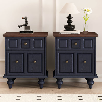 Table de chevet 20,47 "avec 2 tiroirs et pieds à colonnes romaines, table de chevet en bois massif, table de chevet pour chambre à coucher, salon (ensemble de 2)
