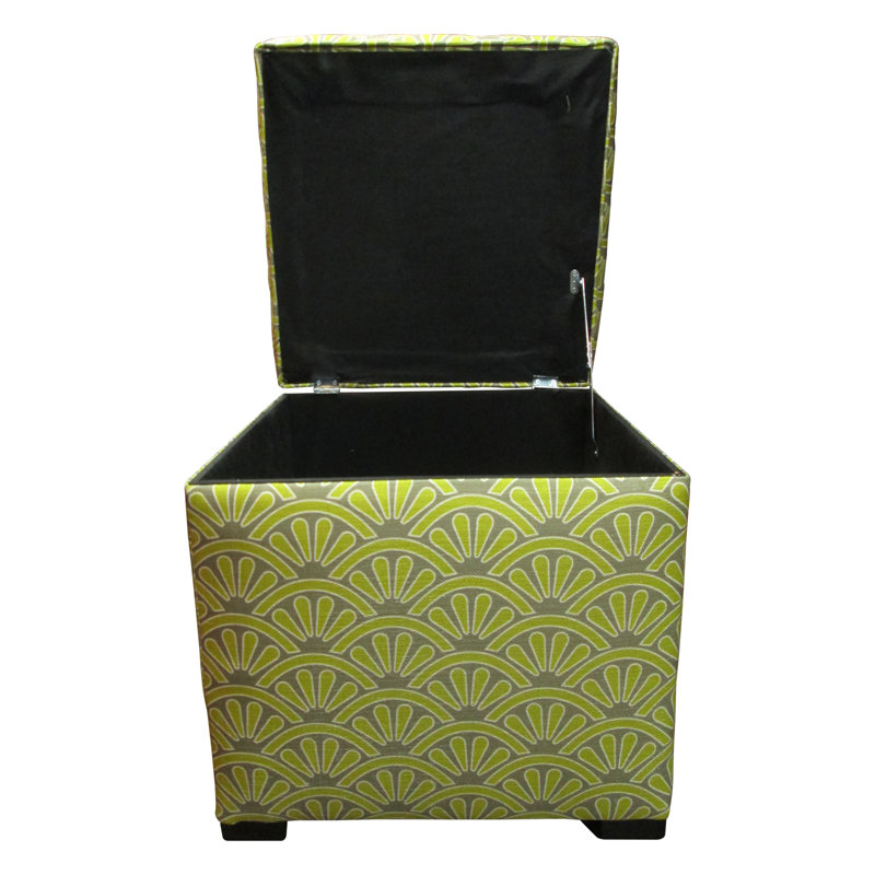 Green Square Upholstered Storage Ottoman with Engineered Wood Frame