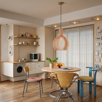Luminaire suspendu en forme de globe à 1 lumière avec accents en bois Malpress