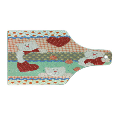 Ambesonne Shabby Flora Tempered Glass Cutting Board Teddy Bears Multicolor -  wcut_35852