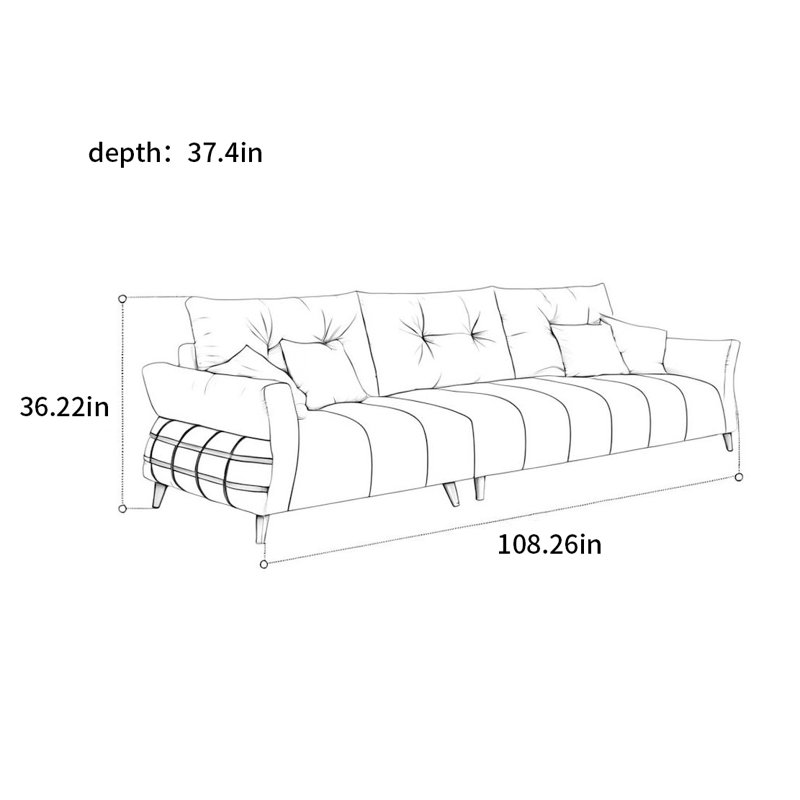 Canapé en tissu français moderne de style crème simple, H 36,22 po x l 108,26 po x P 37,4 po