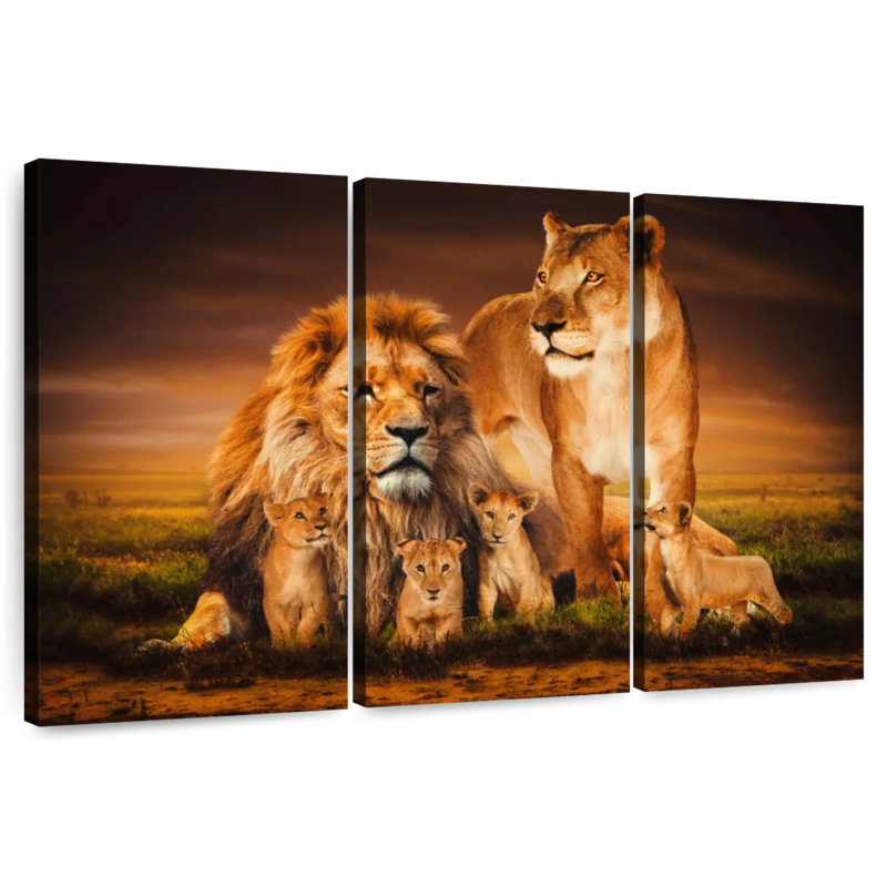 Famille de lion Brampt, H 32 po x l 50 po