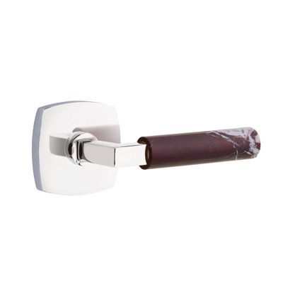 Ensemble de faux levier Emtek Select avec rosette Urban Modern et tige carrée en L, levier en marbre Rosso Levanto