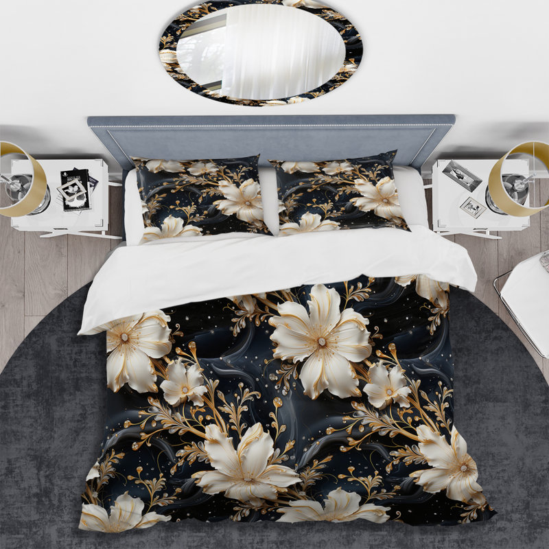Victorian Opulence Marble Pattern - Marble Duvet Cover Set - Microfiber Polyester, Queen Duvet Cover + 2 Standard Shams