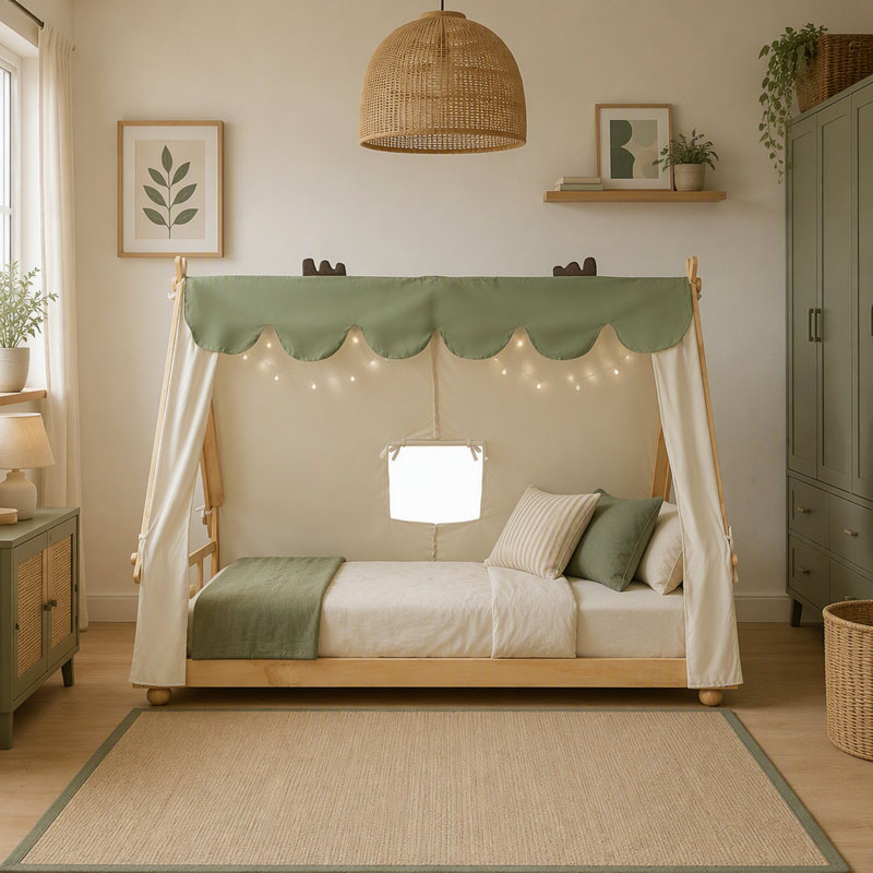 Lit double avec tente détachable et puits de lumière, White