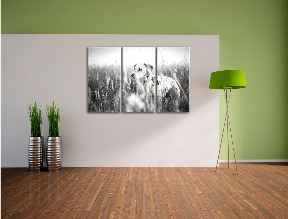 3-tlg. Leinwandbild-Set „Neugieriger Hund im Feld“, Kunstdruck