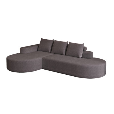 Modern Curved Chenille Upholstered Combination With 3 Pillows, 108.5" L Shaped, For Living Room, Grey, Seats, Rounded Lines, Comfortable, , No Assembly, High Resilience Fabric, Breathable Couch