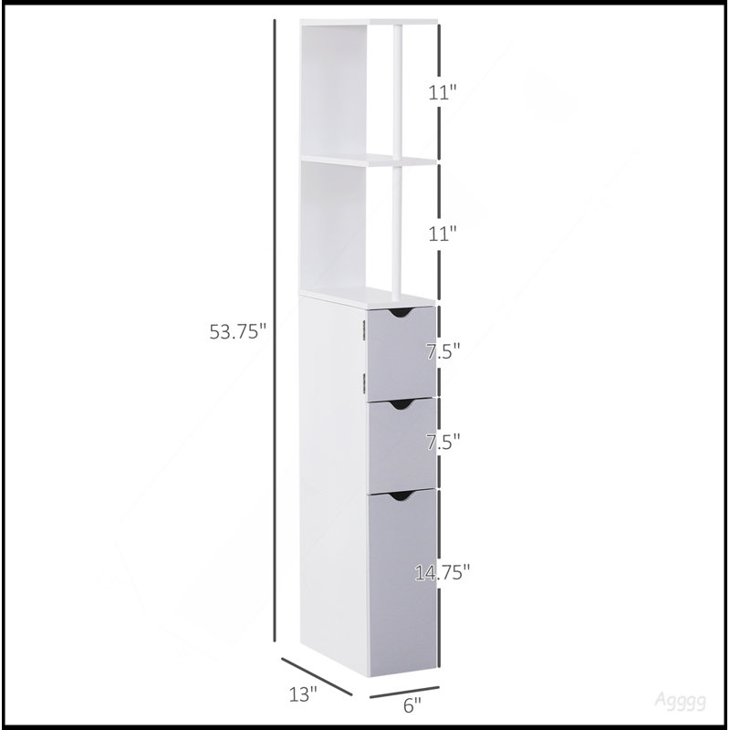 Armoire de rangement de salle de bain haute HOMcom de 54 po, tour à linge autoportante avec tablette à 2 niveaux et tiroirs, organisateur de plancher étroit, blanc