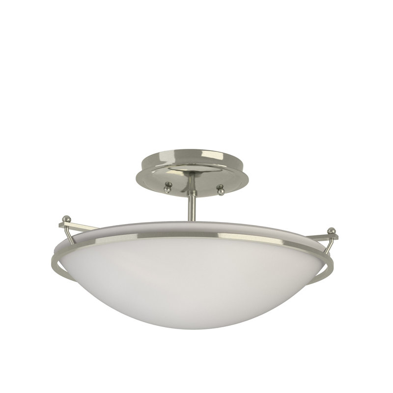 Simple Lines Bowl Semi Flush Mount, Sterling, Opal, 7.1" H x 14.5" W x 14.5" D