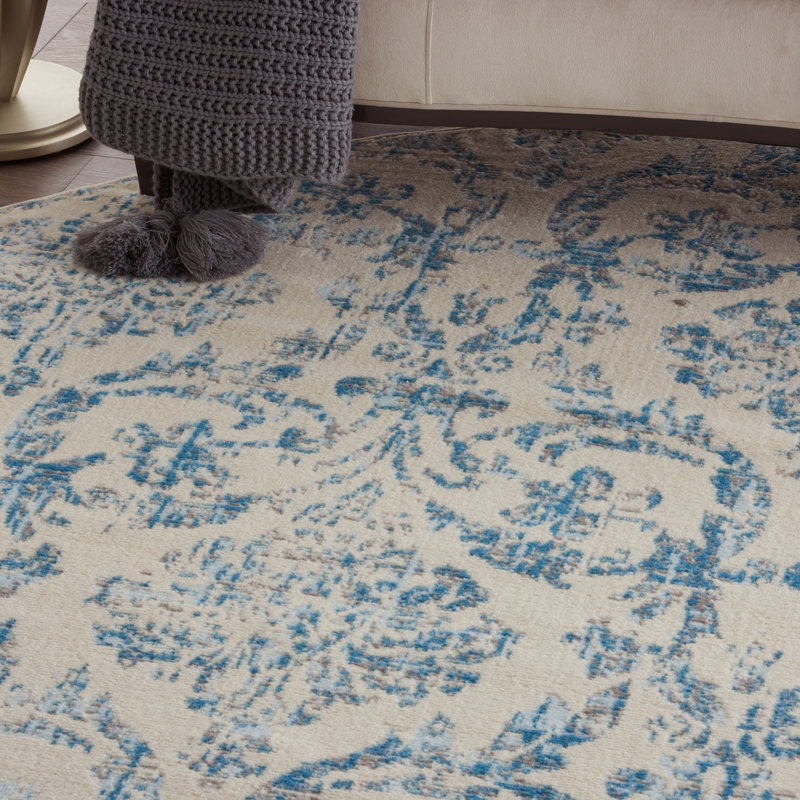 Tapis ivoire / bleu Yurig, Rond 8 pi