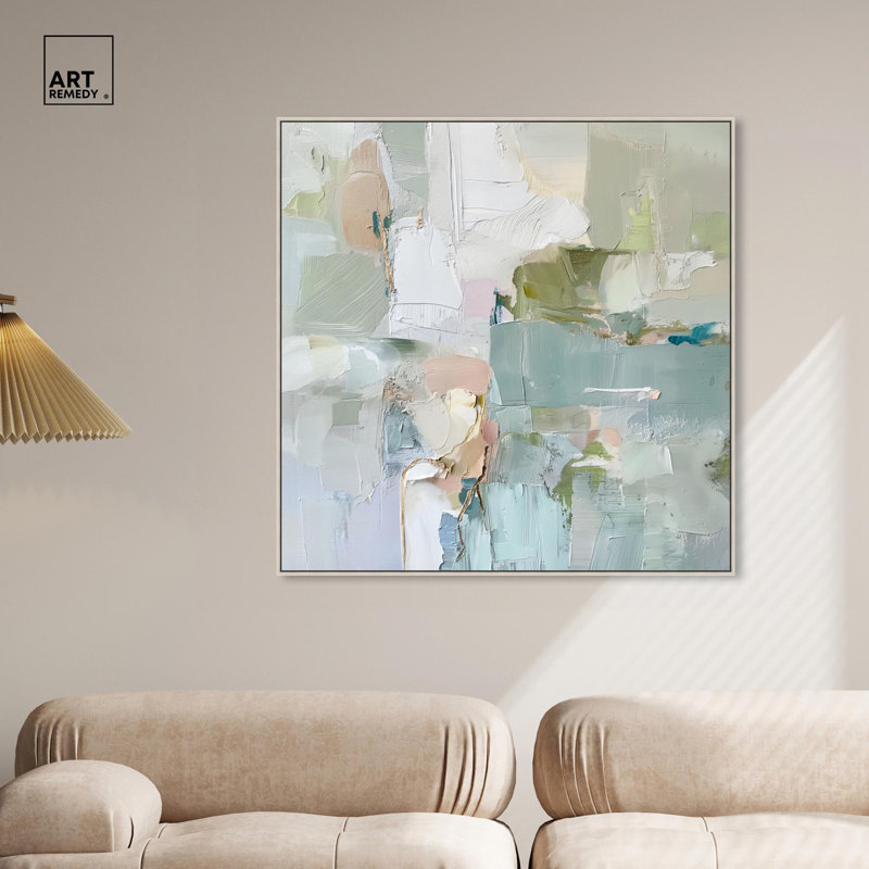 Jade Sweep I Canvas Minimal Abstracts by Art Remedy, 31" H x 31" W, Floater Framed Print, Gold