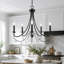 Lustre Empire moderne à 5 lumières noir de 62 cm de large, style bougie, avec accents de cristal, homologué UL