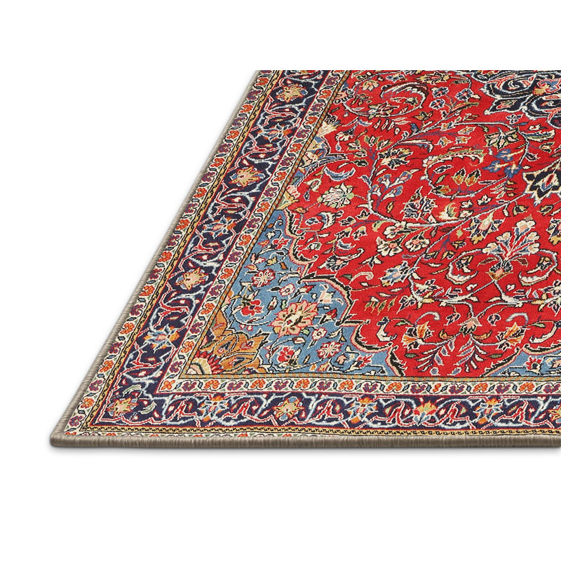 Tapis rouge/beige/noir traditionnel, Rectangle 4 pi x 6 pi