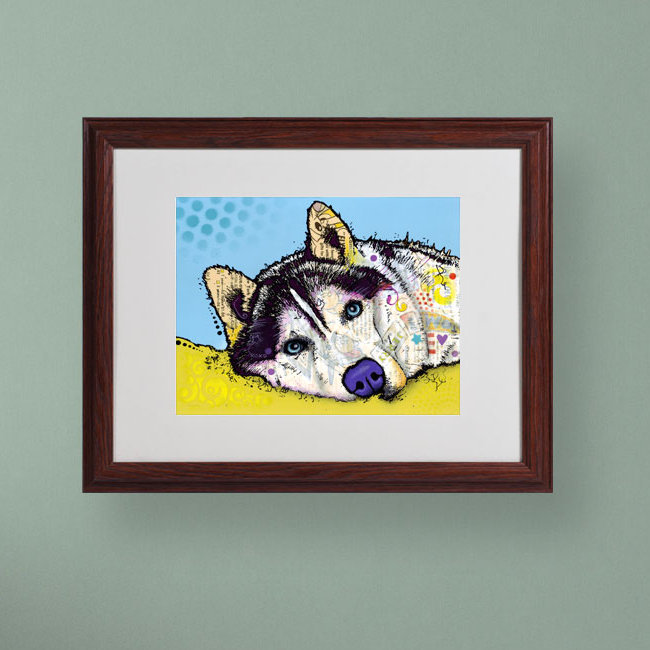 « sibérie husky ii », impression, H 11 po x l 14 po x P 0,5 po, Encadrement grain de bois, Blanc