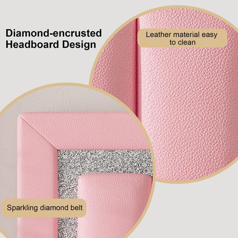 Ensemble de lit plateforme tapissier Diamond, Grand, Rose