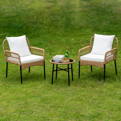 Outdoor Wicker Patio Bistro Furniture Set Of 3 Pieces,balcony Porch Furniture Handmade Rattan All-weather Conversation Set With Coffee Side Table Wate -  Bay Isle Homeâ¢, 03B18F76FAAA48F38E95EBB15F8FB5FF