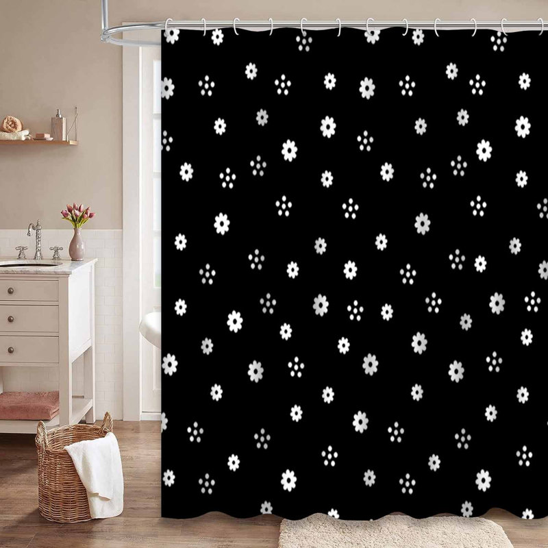 Mignon rideau de douche à fleurs blanches et petites fleurs avec 12 crochets, L 72 po x l 72 po