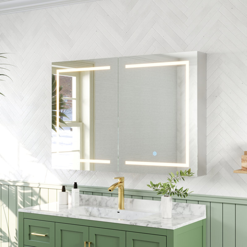 48" W x 32" H Surface LED Mirror Medicine Cabinet with Light, Anti-Fog, Dimmable 3-Tone LED Light, 2 Shelves
