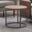 2Pc. Rustic Wooden Nest of Round Tables Metal Frame Coffee Side Tables Living Room Furniture