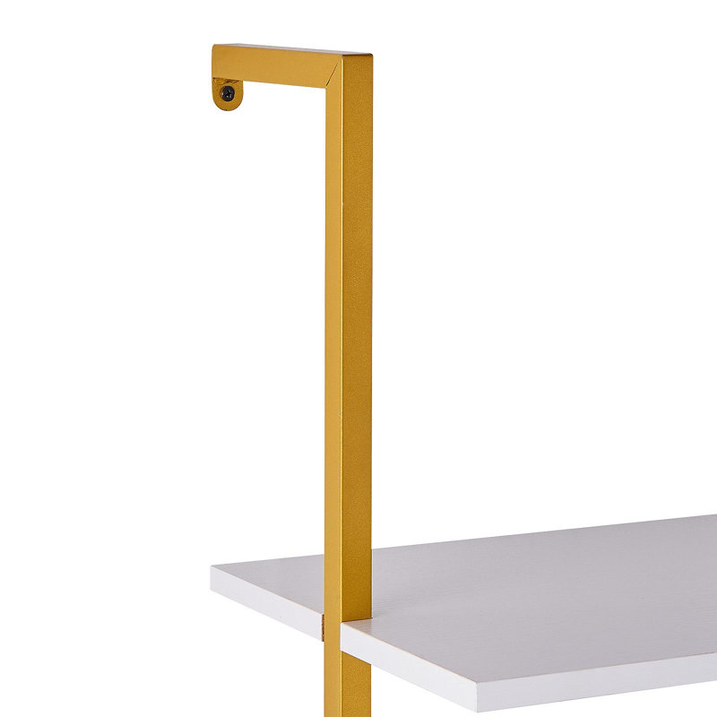 Industrial Square Pipe Shelf 5 Tier 24X11.8In Wall-Mount Gold White, 71.85"H x 25.2"W x 11.8"D