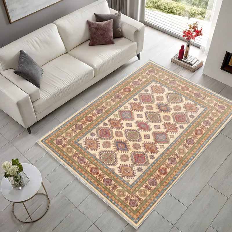 Tapis de couloir antidérapant en chenille multicolore beige et coloré, Rectangle 4' x 5'