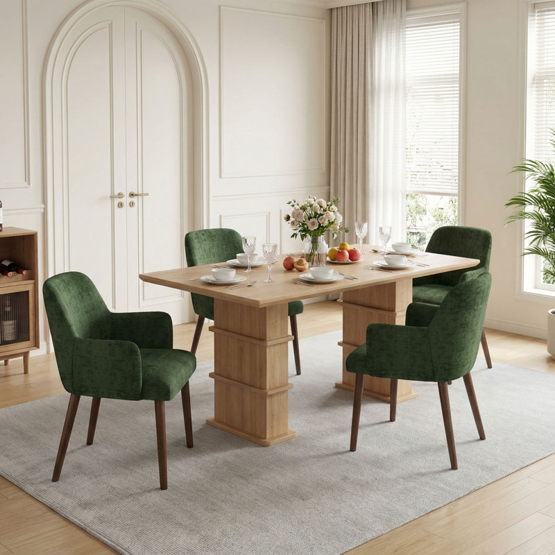 Chaise d'appoint rembourrée en bois massif avec accoudoirs, Vert
