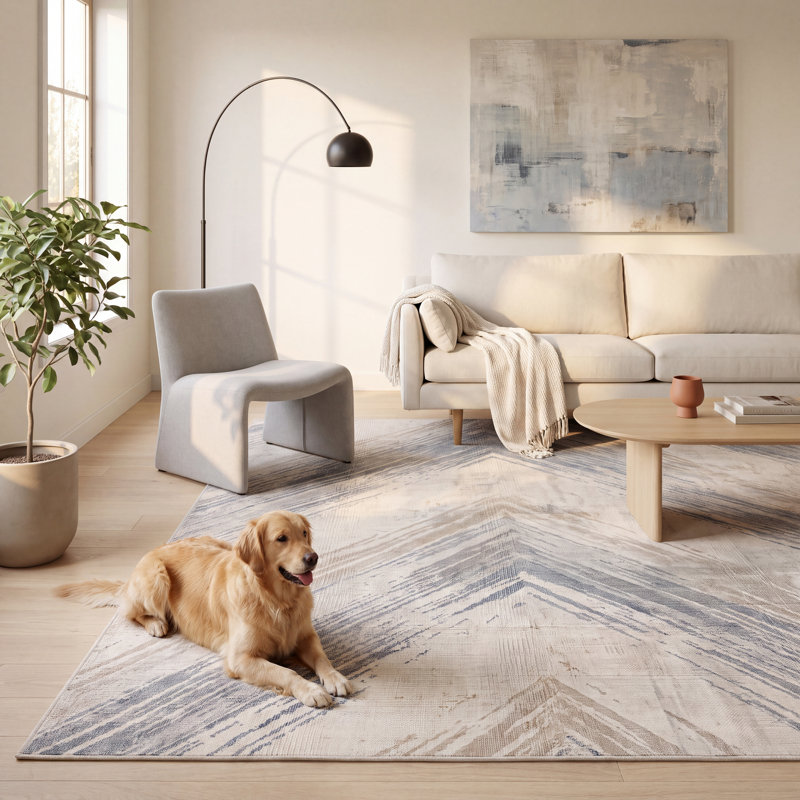 Tapis hémimorphite moderne à rayures effet pinceau, bleu, gris, beige, antidérapant, à poils courts, pour intérieur et extérieur, adapté aux animaux domestiques, idéal pour salon, chambre, salle à manger, entrée, couloir, bureau, crème, ivoire, cuisine, zones de passage intense, facile à nettoyer, imprimé, ultra doux, bord ourlé, lavable