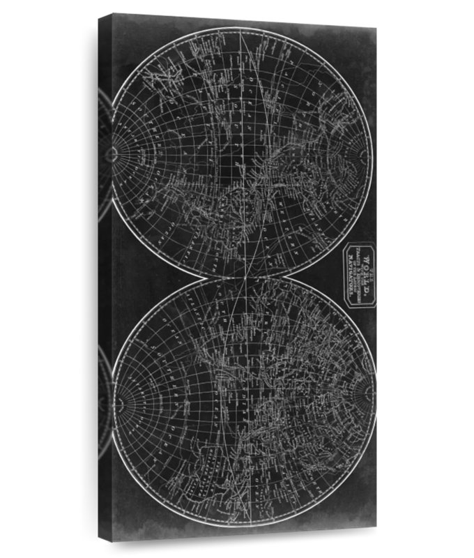 Plan du monde en demi-sphères, H 24 po x l 12 po