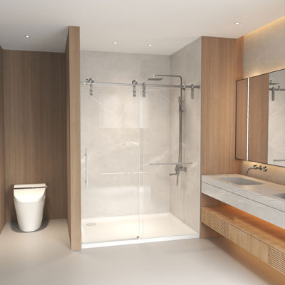 Lennon 44-48"x76" H Frameless Sliding Shower Door with 5/16" Tempered Glass & Stainless Steel Hardware