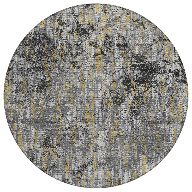 Machine Washable Indoor/Outdoor Chantille ACN2710 Casual Rug, 8' Round, Black
