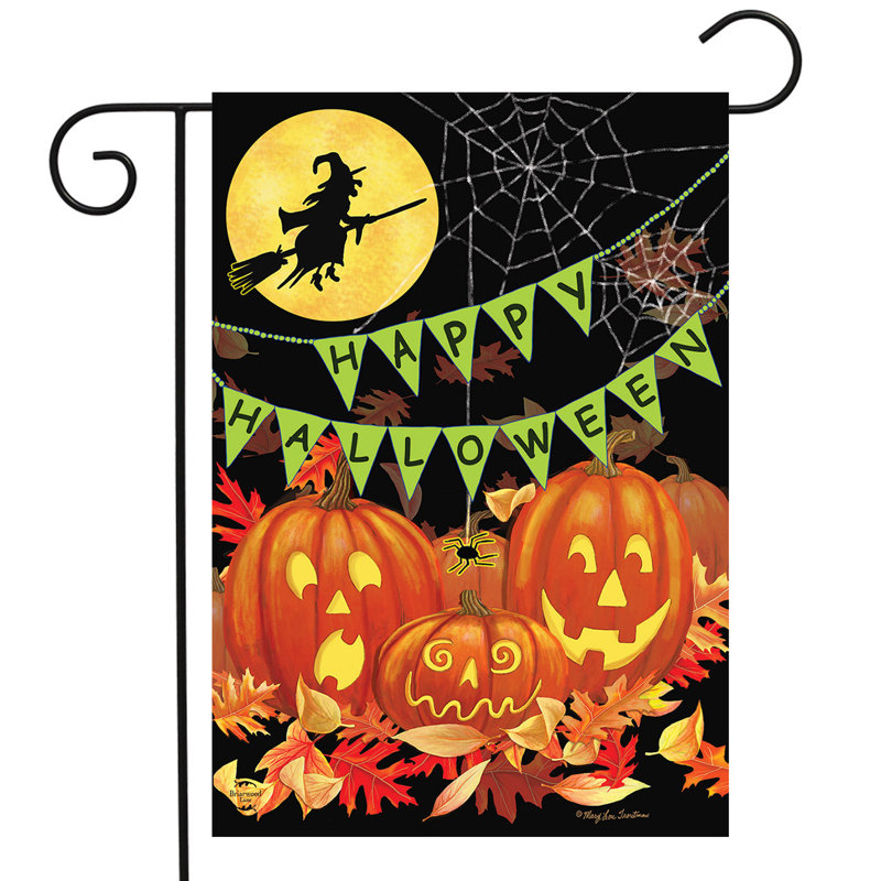 Drapeau d'Halloween Haunts Garden, Orange / noir