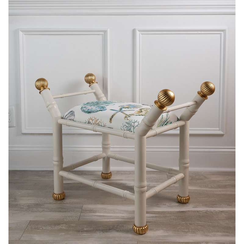 Boca Upholstered Entryway Bench, White/Gold/Blue