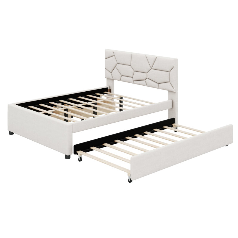 Lit plateforme tapissier avec rangement Stephenia, Double, Beige