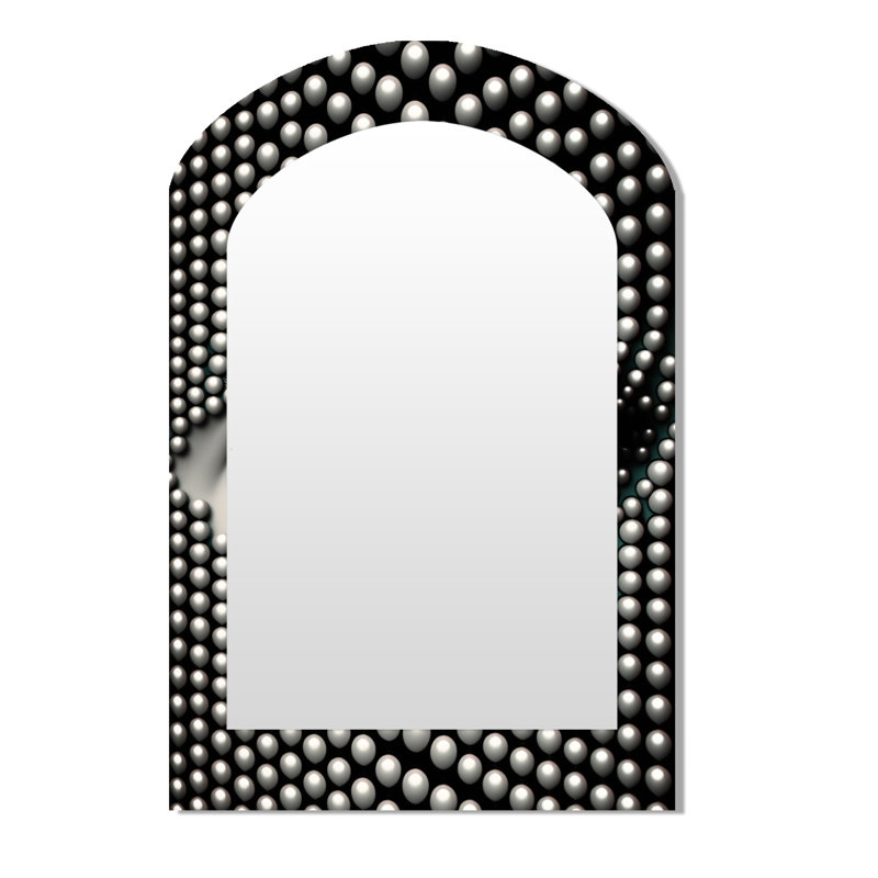 Monochrome Eye II - Geometric Arch Unique Wall Mirror Decor, Black Asymmetrical Large Mirror, Printed Metal Art, 43'' x 33''