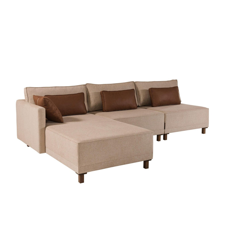 Natajah 3 Seater Sofa & Chaise, 110cm H x 195cm W x 130cm D, Right Hand Facing, Brown