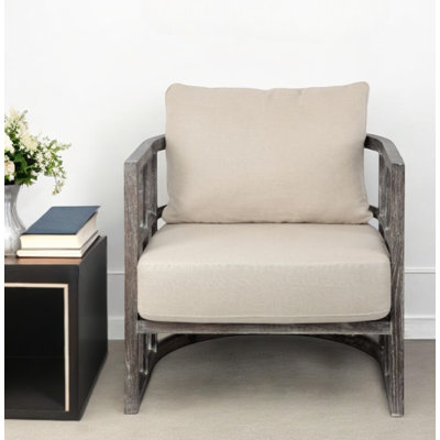 Fauteuil en tissu crème et brun patiné