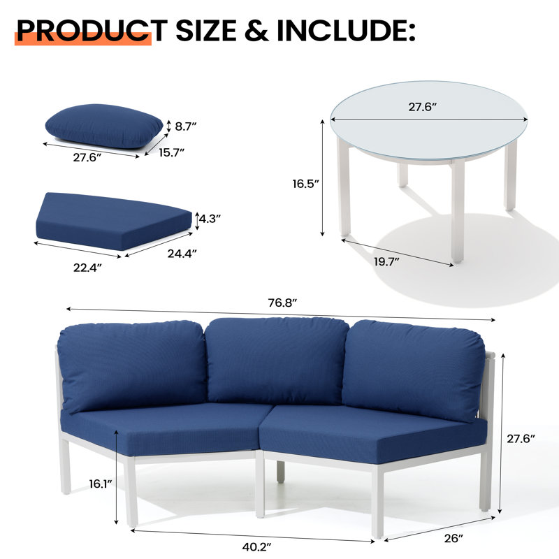 4 - Person Aluminum Patio Conversation Furniture Set with Table, Navy Blue