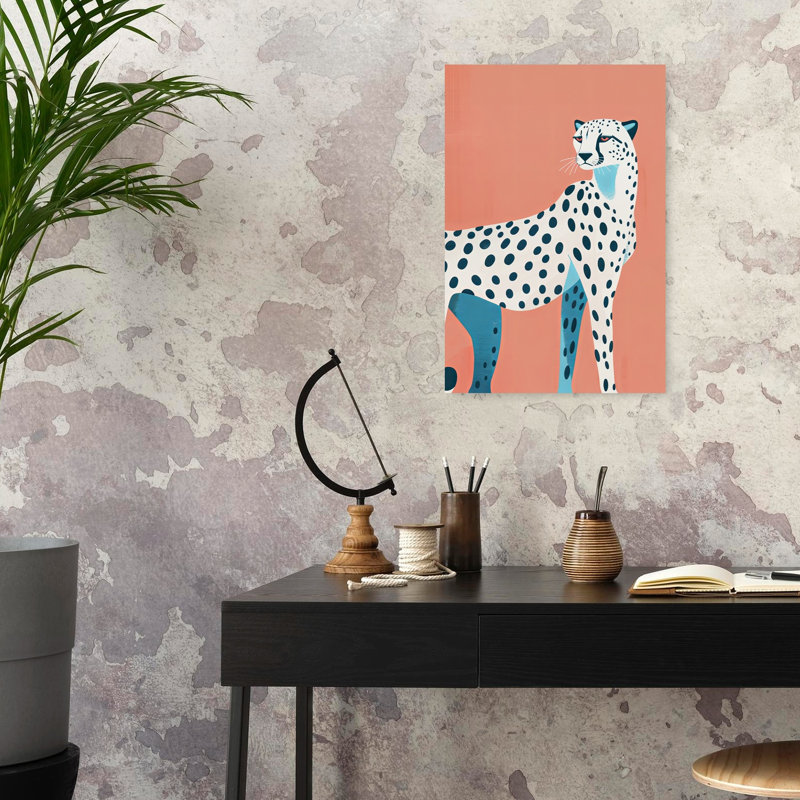 Élégant guépard tacheté, abstrait, minimaliste, chat, animal, art mural, H 24 po x l 16 po