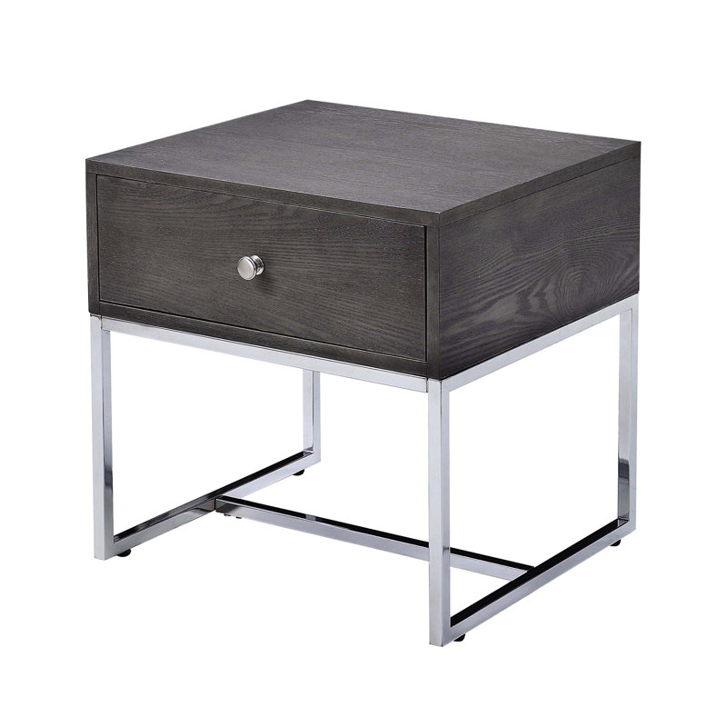 Table de bout moderne en chêne gris avec base de traîneau stable et rangement élégant