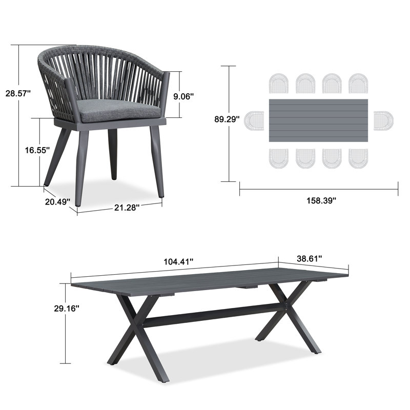 Ensemble repas rectangulaire avec coussins, 10
