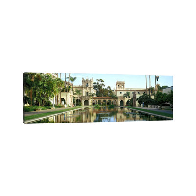 Reflecting Pool In Front Of A Building, Balboa Park, San Diego, California, USA by Panoramic Images - Wrapped Canvas Panoramic Print