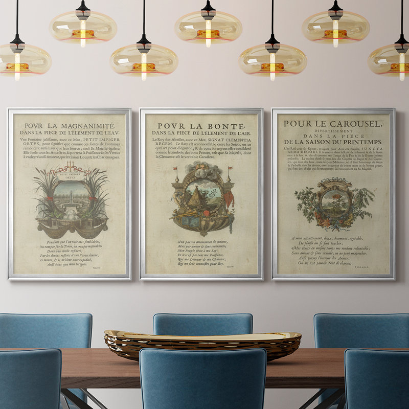 Ex-libris embelli II - Toile tendue avec châssis sur mesure - 3 pièces, H 30 po x l 63 po, Argent argent