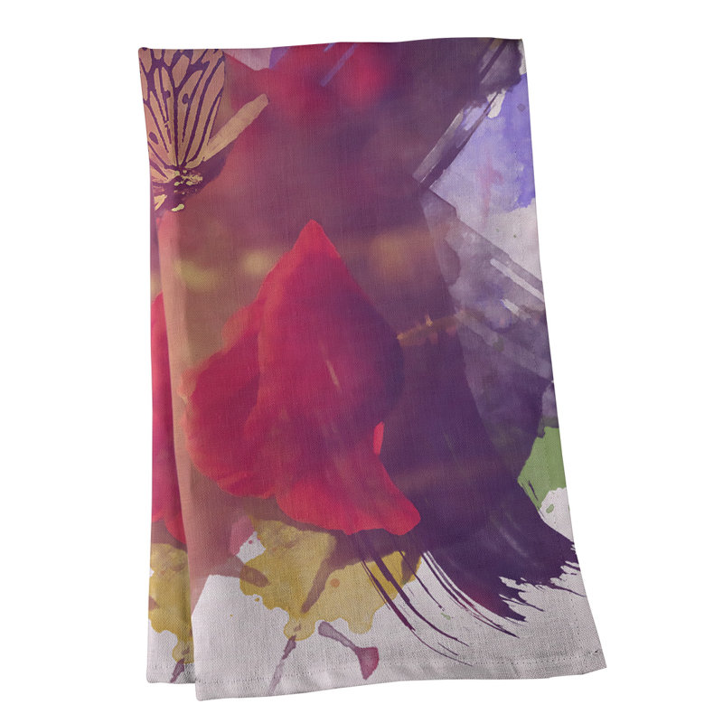 Serviette de thé à papillon classique et rose Bourbeau, Polyester sergé, Rouge / Brun / Blanc