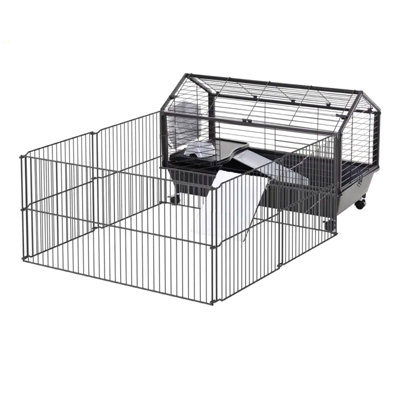 Rolling Metal Small Animal Hutch Cage,Small Pet Hutch,Spacious Pet House